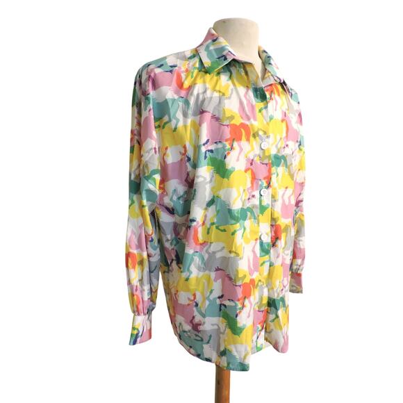 Nylon Apparel Horse Print Button Front Shirt Womens Size L - Picture 4 of 6